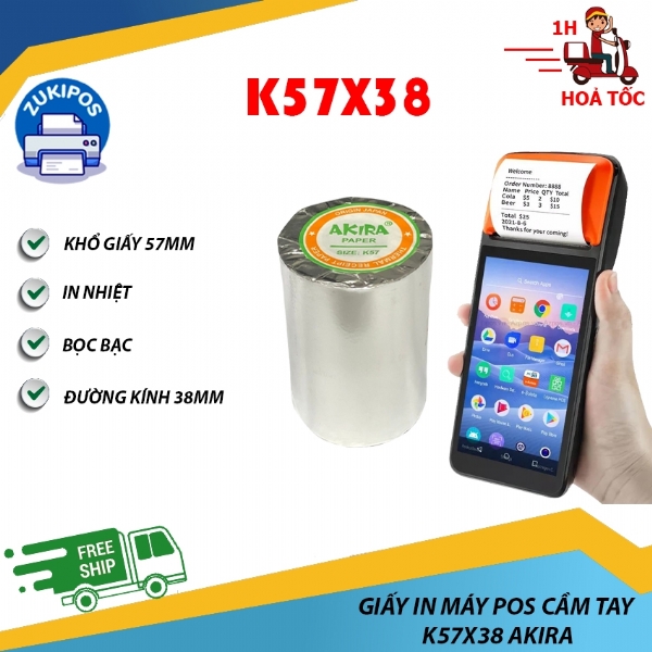 Thùng 100 Cuộn Giấy In Máy POS cầm tay K57x38 Akira Chất Lượng Cao
